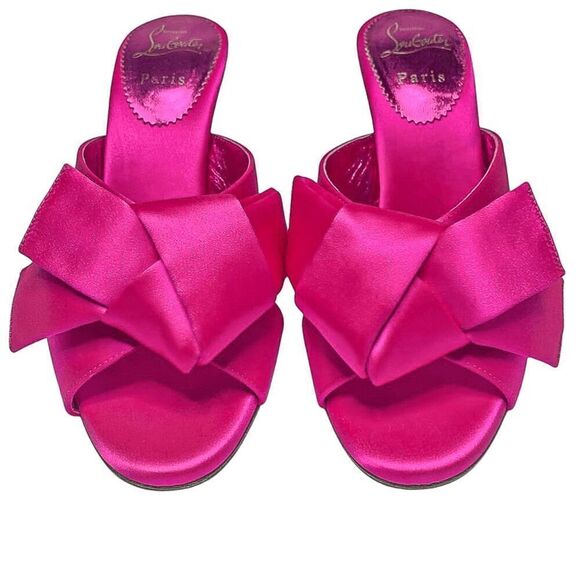 Christian Louboutin Matricia 100 Holly Pink Satin Sandal Heel Pump EU 37.5 - Picture 2 of 11